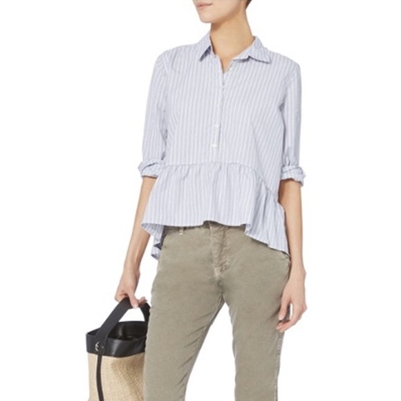 Trovata - Birds of Paradis - Ruffle Hem Poplin Shirt - Gray & White Stripe - Picture 1 of 11